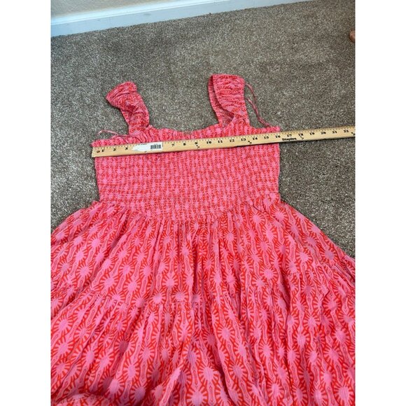 Free People Sweet Annie dress smocked pink 100% cotton fit flare SZ M Summer - Picture 4 of 12